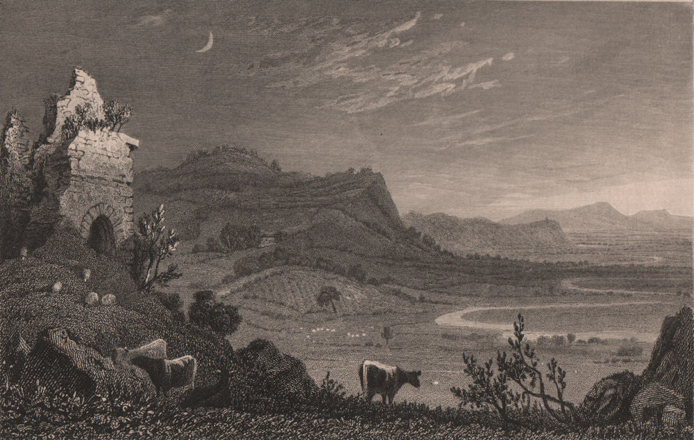 Grongar Hill, Carmarthenshire, Wales, by Henry Gastineau 1835 old print